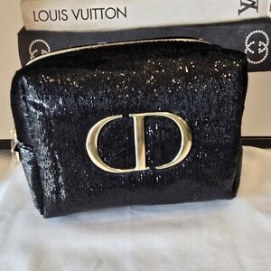 Dior Black Velvet Cosmetic Bag/ Clutch with Gold Accents Nwt
